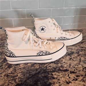 Converse Women's Classic White and Leopard Sneakers